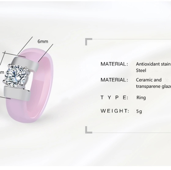 NEW Pink Ceramic Diamond Engagement Ring - Picture 9 of 16